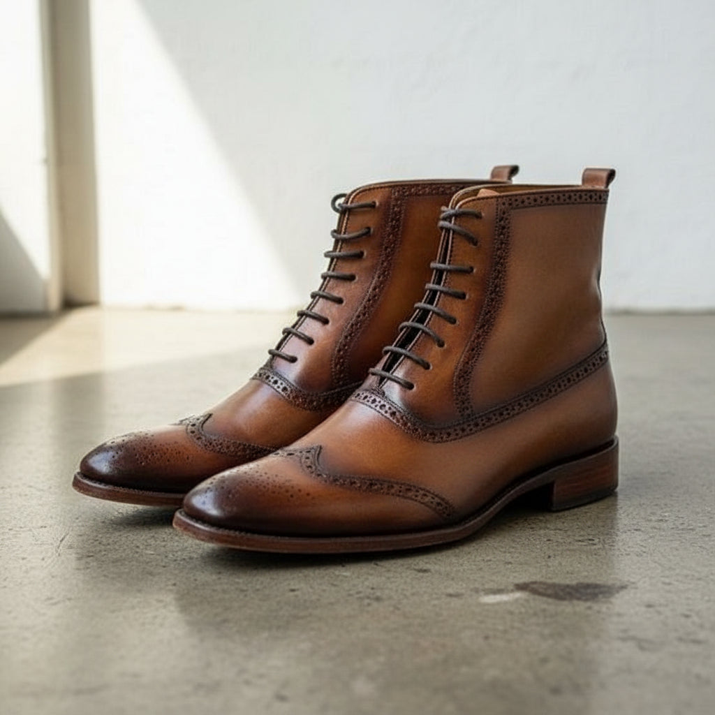 Handmade Men Brown Lace Up Leather Boot, Brown Ankle Boot, Mens Boots