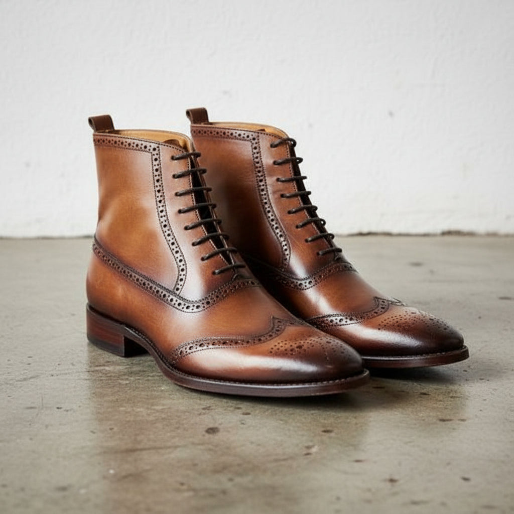 Handmade Men Brown Lace Up Leather Boot, Brown Ankle Boot, Mens Boots