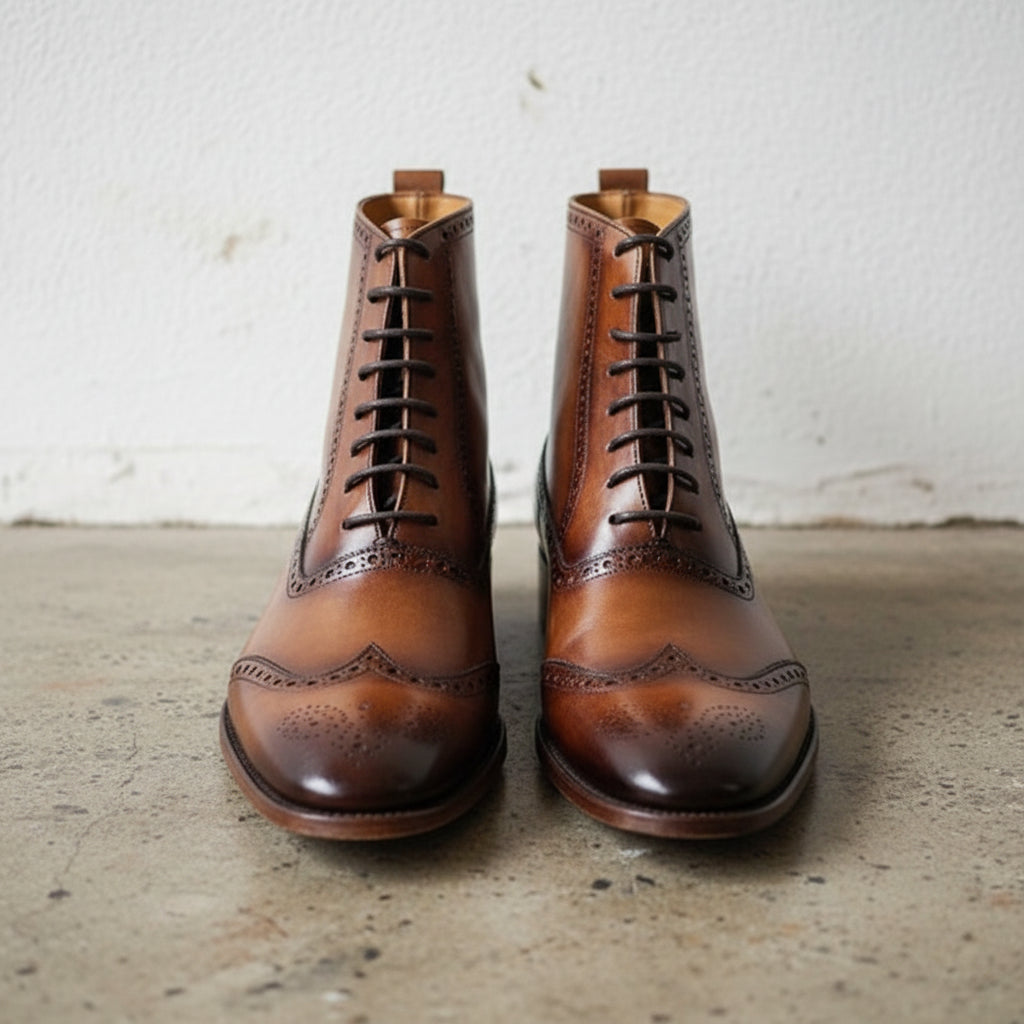 Handmade Men Brown Lace Up Leather Boot, Brown Ankle Boot, Mens Boots