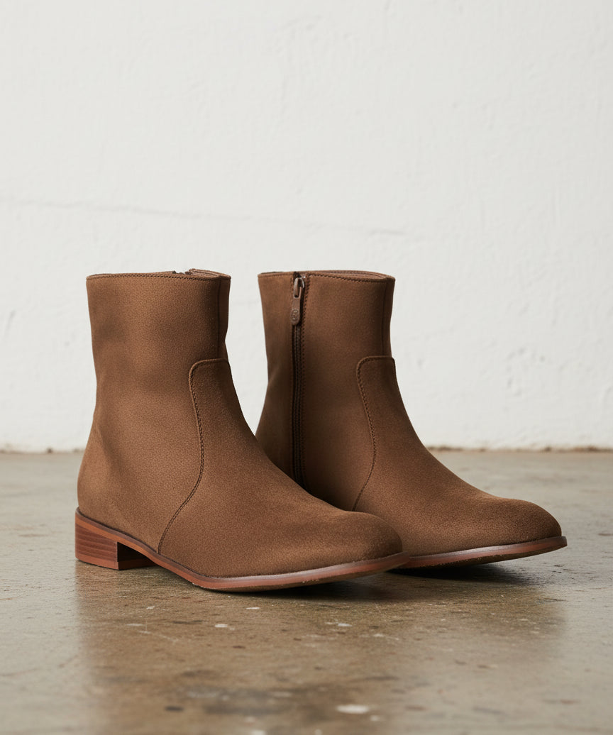 Handmade Men Brown Suede Ankle High Zipper Casual Boots, Ankle Boots - angle-view-showing-depth