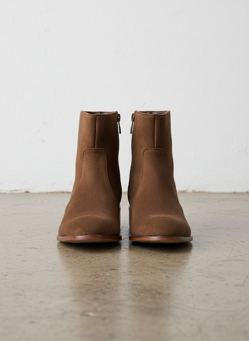 Handmade Men Brown Suede Ankle High Zipper Casual Boots, Ankle Boots - front-view