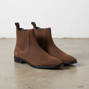 Handmade Men Brown suede Chelsea boots, Men suede ankle boot, chelsea boots - angle-view-showing-depth