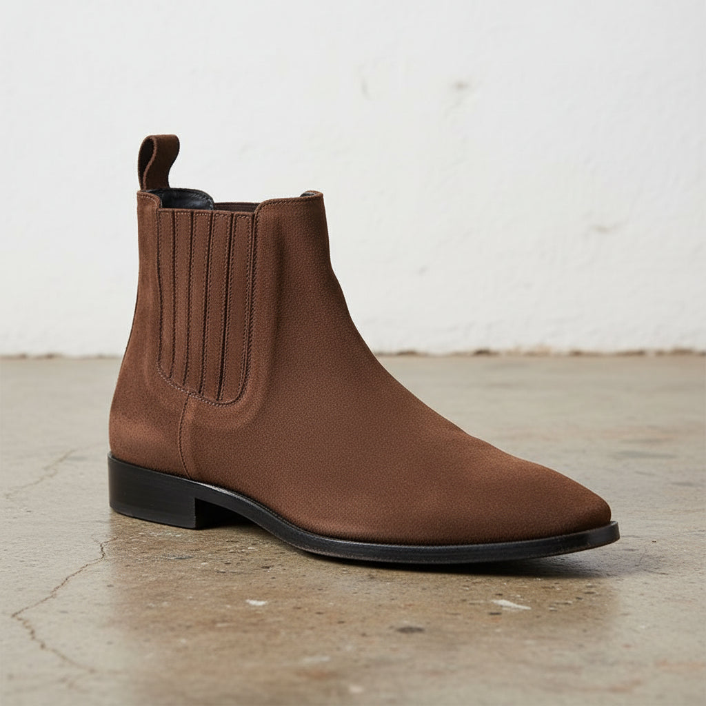 Handmade Men Brown suede Chelsea boots, Men suede ankle boot, chelsea boots - detail-view-showing-texture