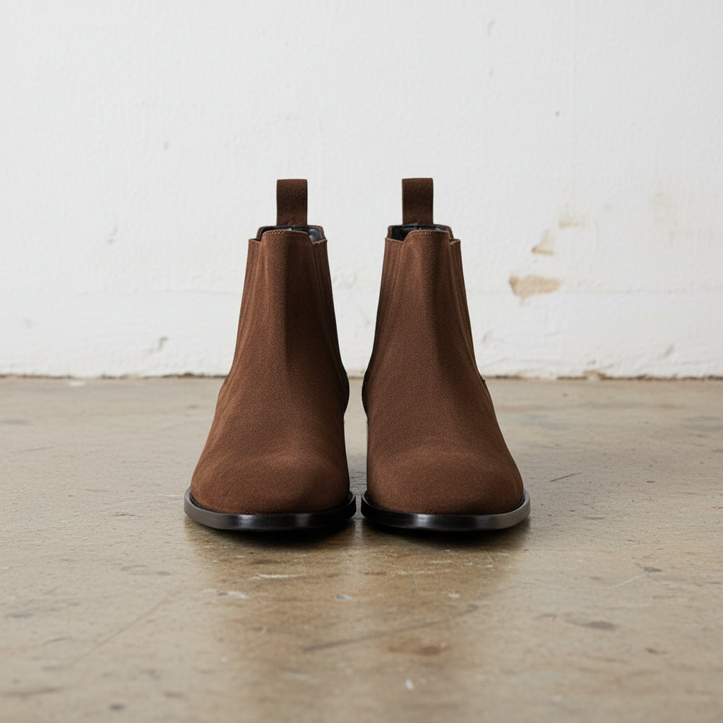 Handmade Men Brown suede Chelsea boots, Men suede ankle boot, chelsea boots - front-view