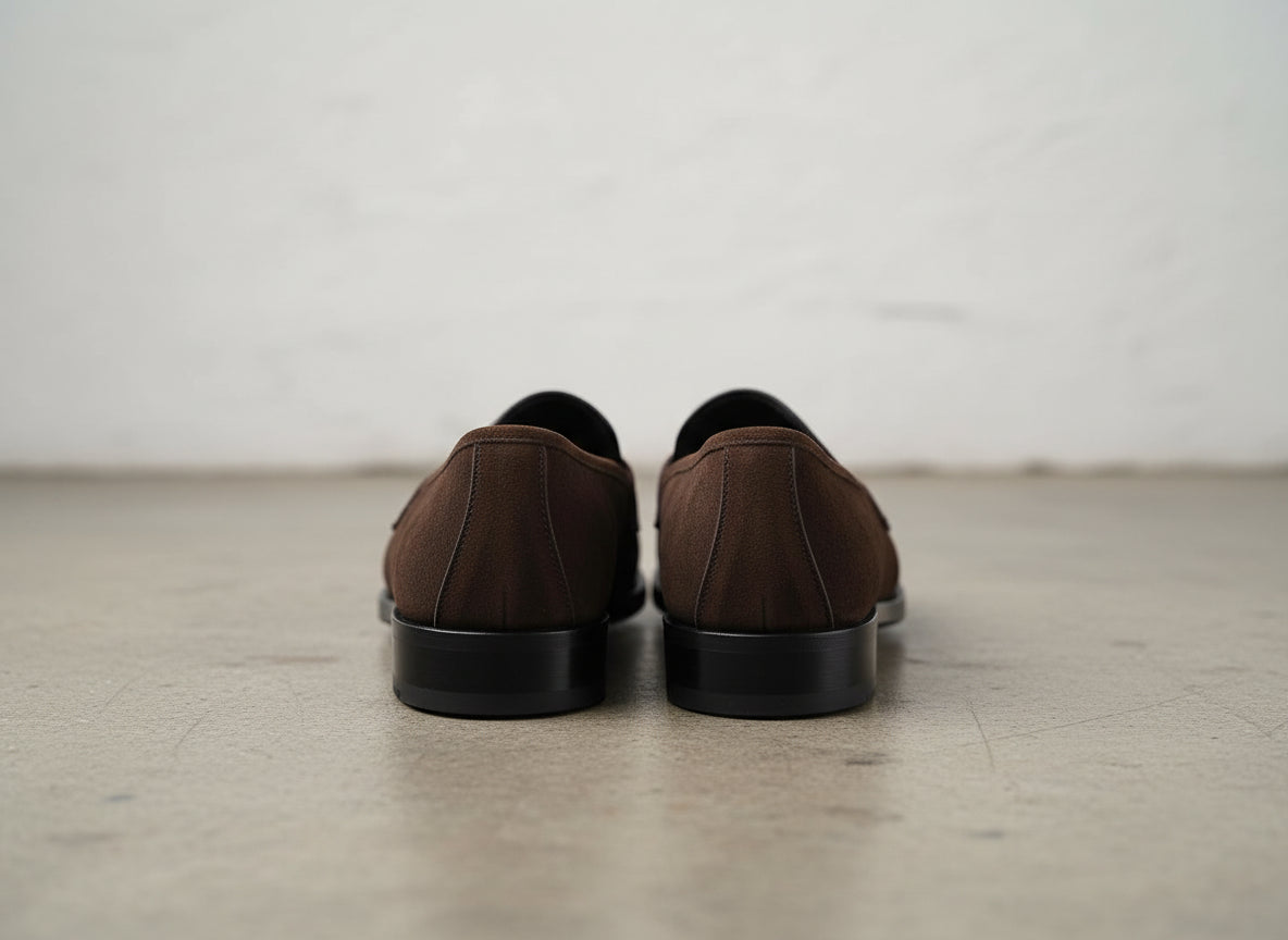Handmade Men Brown suede dress shoes moccasins Men brown suede penny loafer - back-view