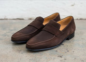 Handmade Men brown suede moccasins loafer, Brown suede dress shoes