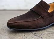 Handmade Men brown suede moccasins loafer, Brown suede dress shoes