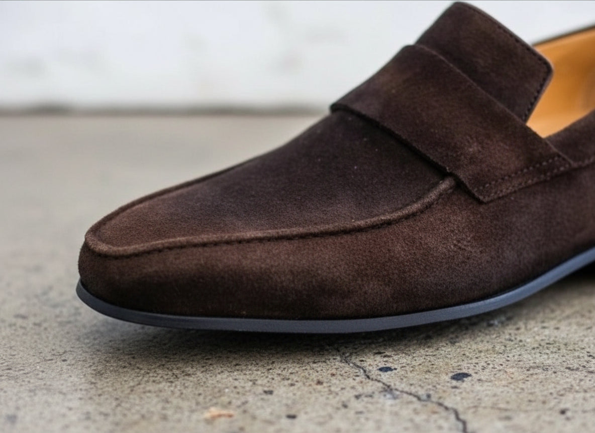 Handmade Men brown suede moccasins loafer, Brown suede dress shoes
