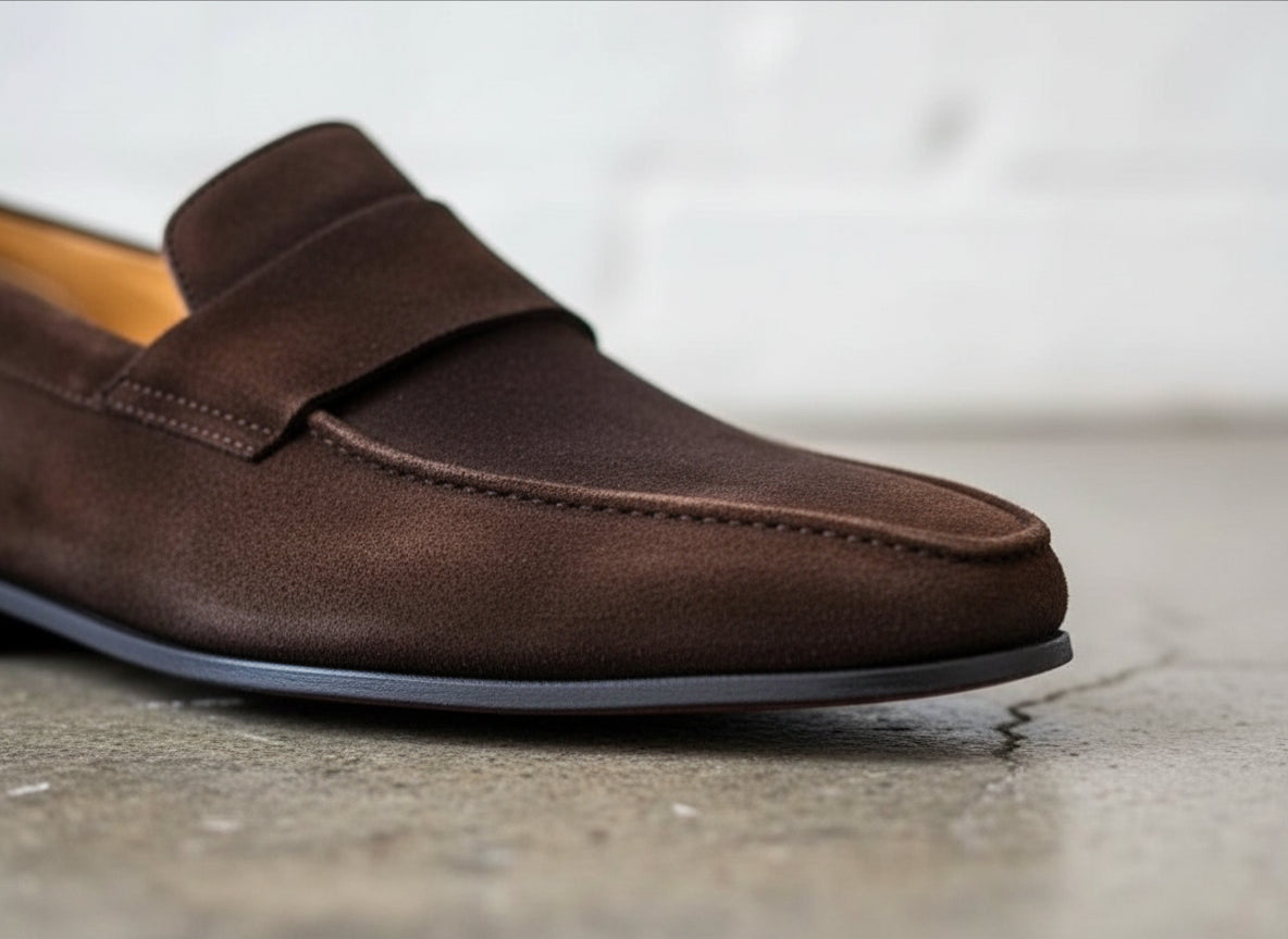 Handmade Men brown suede moccasins loafer, Brown suede dress shoes