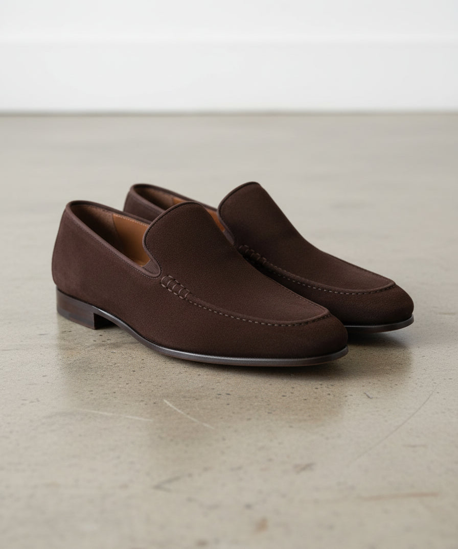 Handmade Men Brown suede moccasins Men Brown dress shoes - 3-4-right-view