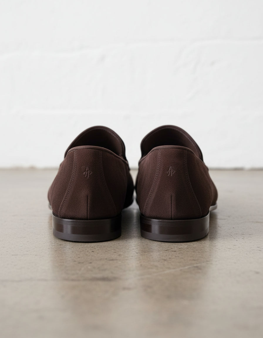 Handmade Men Brown suede moccasins Men Brown dress shoes - back-view