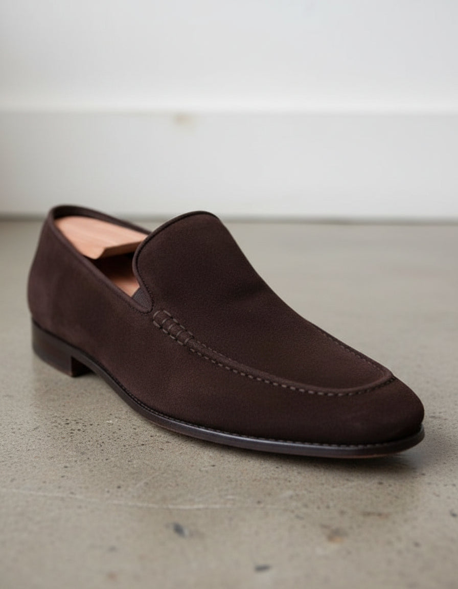 Handmade Men Brown suede moccasins Men Brown dress shoes - detail-view-showing-texture