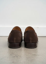 Handmade Men Brown suede moccasins shoes, Men brown slip ons penny loafer - back-view