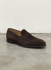 Handmade Men Brown suede moccasins shoes, Men brown slip ons penny loafer - detail-view-showing-texture
