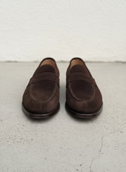 Handmade Men Brown suede moccasins shoes, Men brown slip ons penny loafer - front-view