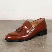 Handmade Men Brown Tassels Shoes, Brown Moccasins Shoes, Shoes For Mens - detail-view-showing-texture