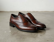 Handmade Men brown wingtip brogue shoes, Mens fashion dress shoes - angle-view-showing-depth