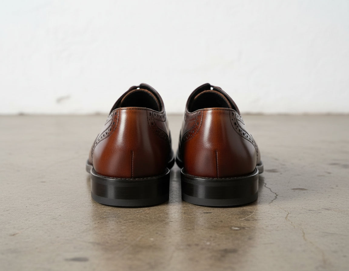 Handmade Men brown wingtip brogue shoes, Mens fashion dress shoes - back-view