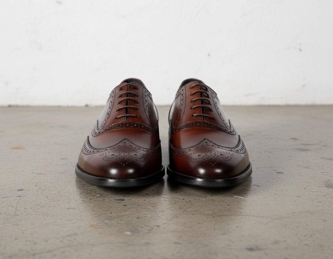 Handmade Men brown wingtip brogue shoes, Mens fashion dress shoes - front-view