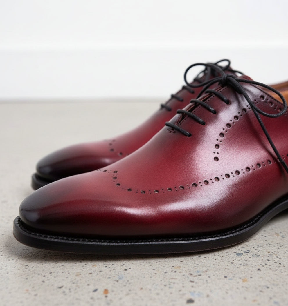 Handmade Men Burgundy Brogue Formal Shoes, Burgundy Dress Shoes