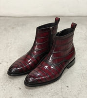 Handmade Men burgundy crocodile boots, Men alligators boot, Men zipper boot - angle-view-showing-depth