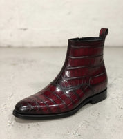 Handmade Men burgundy crocodile boots, Men alligators boot, Men zipper boot - detail-view-showing-texture