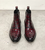 Handmade Men burgundy crocodile boots, Men alligators boot, Men zipper boot - front-view