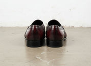 Handmade Men Burgundy Handm knitted leather moccasins, burgundy Loafer - back-view