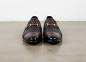 Handmade Men Burgundy Handm knitted leather moccasins, burgundy Loafer - front-view
