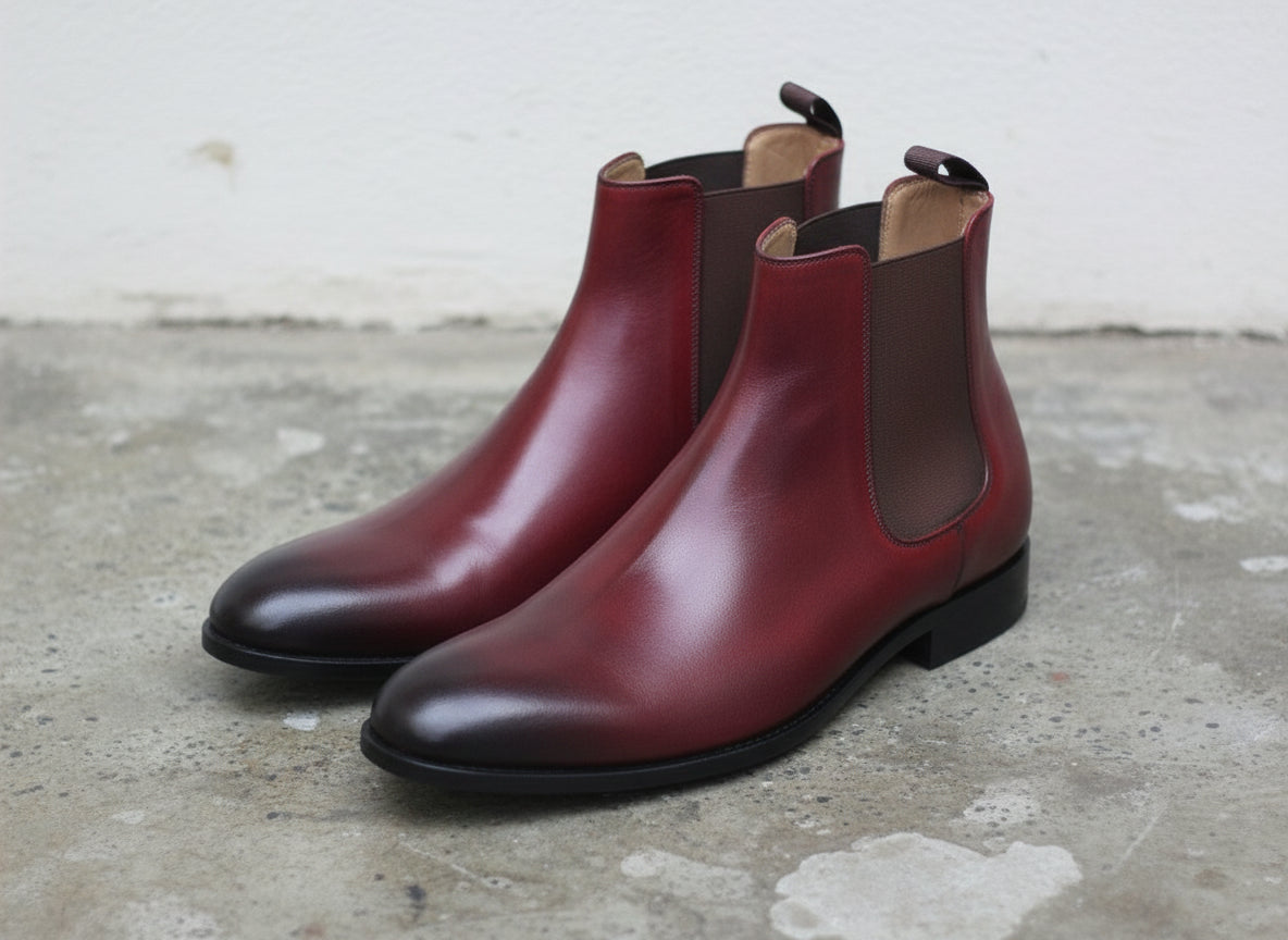 Handmade Men Burgundy Leather Chelsea boot, Men ankle dress boots - 3-4-right-view