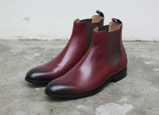 Handmade Men Burgundy Leather Chelsea boot, Men ankle dress boots - 3-4-right-view