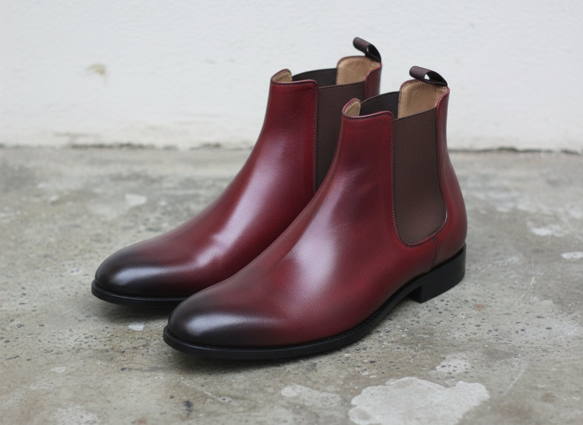 Handmade Men Burgundy Leather Chelsea boot, Men ankle dress boots - 3-4-right-view