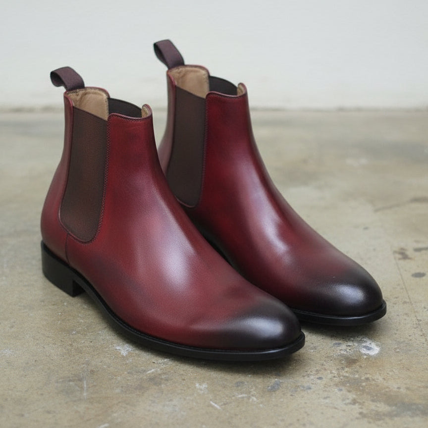 Handmade Men Burgundy Leather Chelsea boot, Men ankle dress boots US 9.5 / Burgundy / D - Standard Handmade Men Burgundy Leather Chelsea boot, Men ankle dress boots US 9.5 / Burgundy / D - Standard