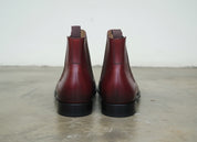 Handmade Men Burgundy Leather Chelsea boot, Men ankle dress boots - back-view