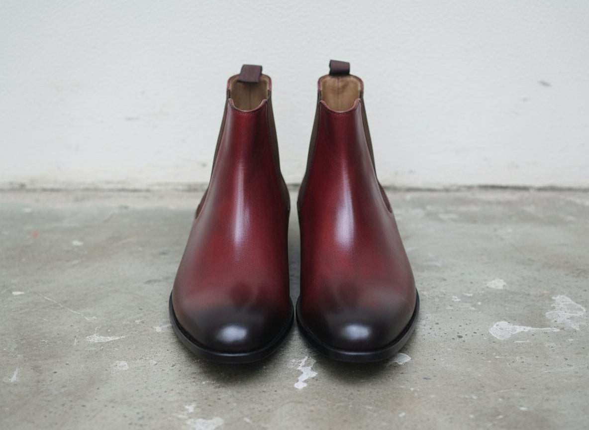 Handmade Men Burgundy Leather Chelsea boot, Men ankle dress boots - front-view