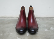 Handmade Men Burgundy Leather Chelsea boot, Men ankle dress boots - front-view