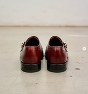 Handmade Men Burgundy Leather Double Monk Shoes, Men Formal Business Shoes - back-view