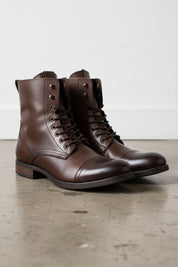 Handmade Men Cap Toe Ankle Lace Up Dark Brown Leather Boots, Boots For - 3-4-right-view