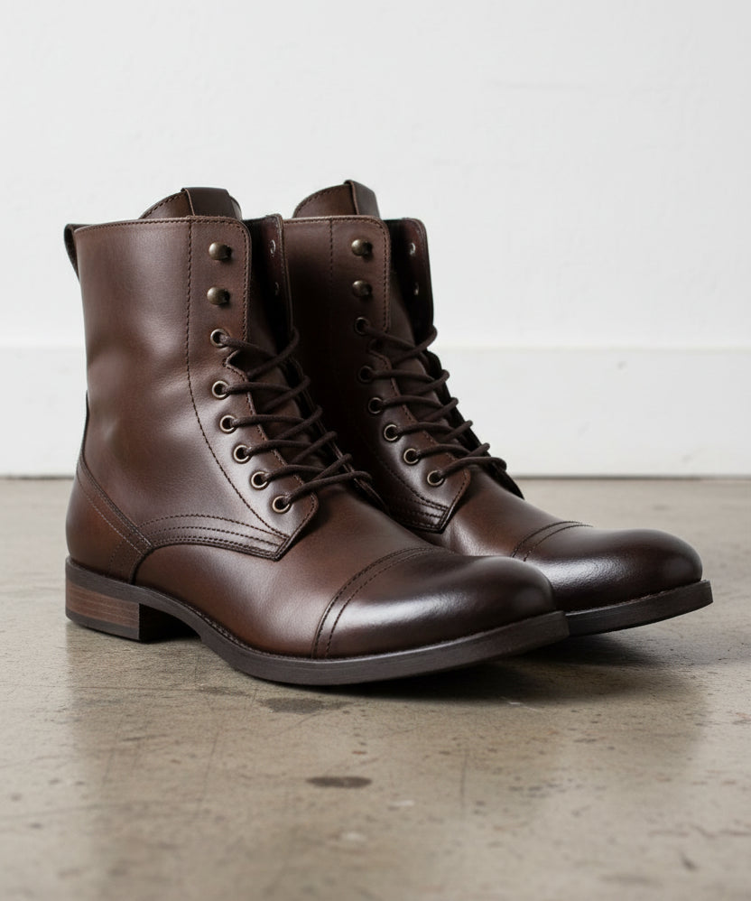 Handmade Men Cap Toe Ankle Lace Up Dark Brown Leather Boots, Boots For - 3-4-right-view