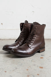 Handmade Men Cap Toe Ankle Lace Up Dark Brown Leather Boots, Boots For - angle-view-showing-depth