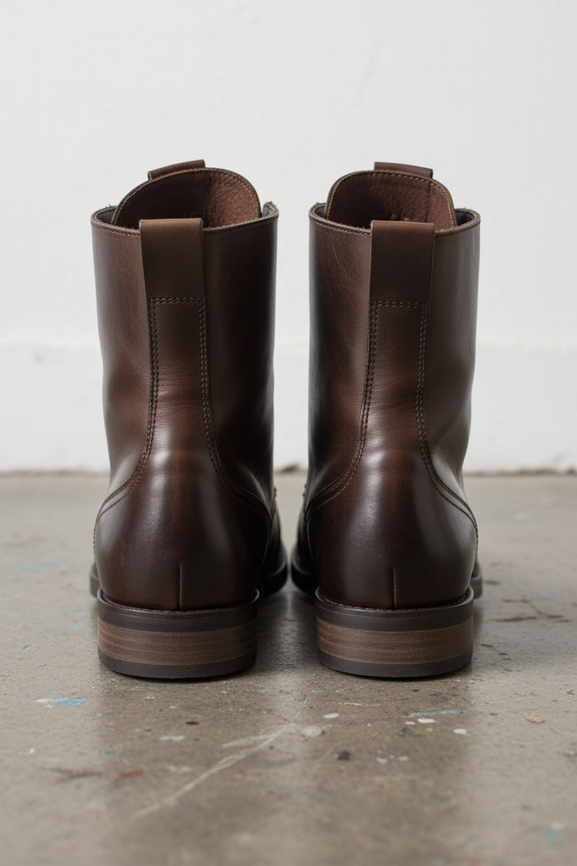 Handmade Men Cap Toe Ankle Lace Up Dark Brown Leather Boots, Boots For - back-view