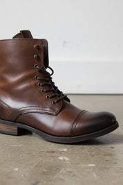 Handmade Men Cap Toe Ankle Lace Up Dark Brown Leather Boots, Boots For - detail-view-showing-texture