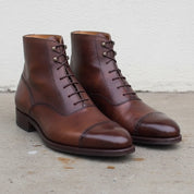 Handmade Men Cape Tone Lace Up Dress Boots, Brown Color Leather Boots