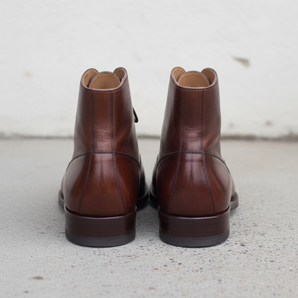 Handmade Men Cape Tone Lace Up Dress Boots, Brown Color Leather Boots