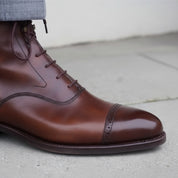 Handmade Men Cape Tone Lace Up Dress Boots, Brown Color Leather Boots