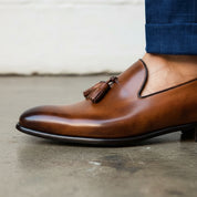 Handmade Men Chaplin tassel loafer in brown, Cowhide Leather Tassel Loafer