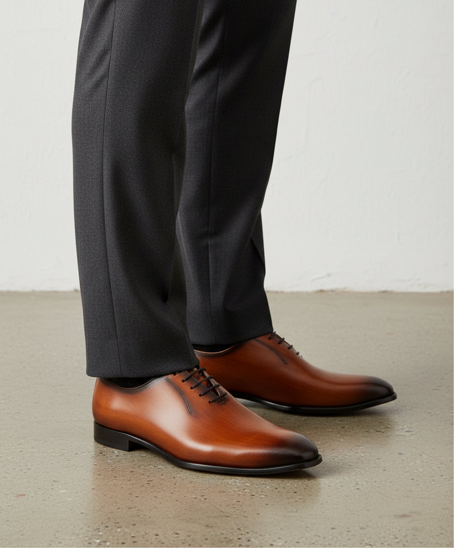 Handmade Men Cognac Lateral Lacing Whole Cut Oxford Shoes, Dress Shoes Rebels Market Handmade Men Cognac Lateral Lacing Whole Cut Oxford Shoes, Dress Shoes Rebels Market