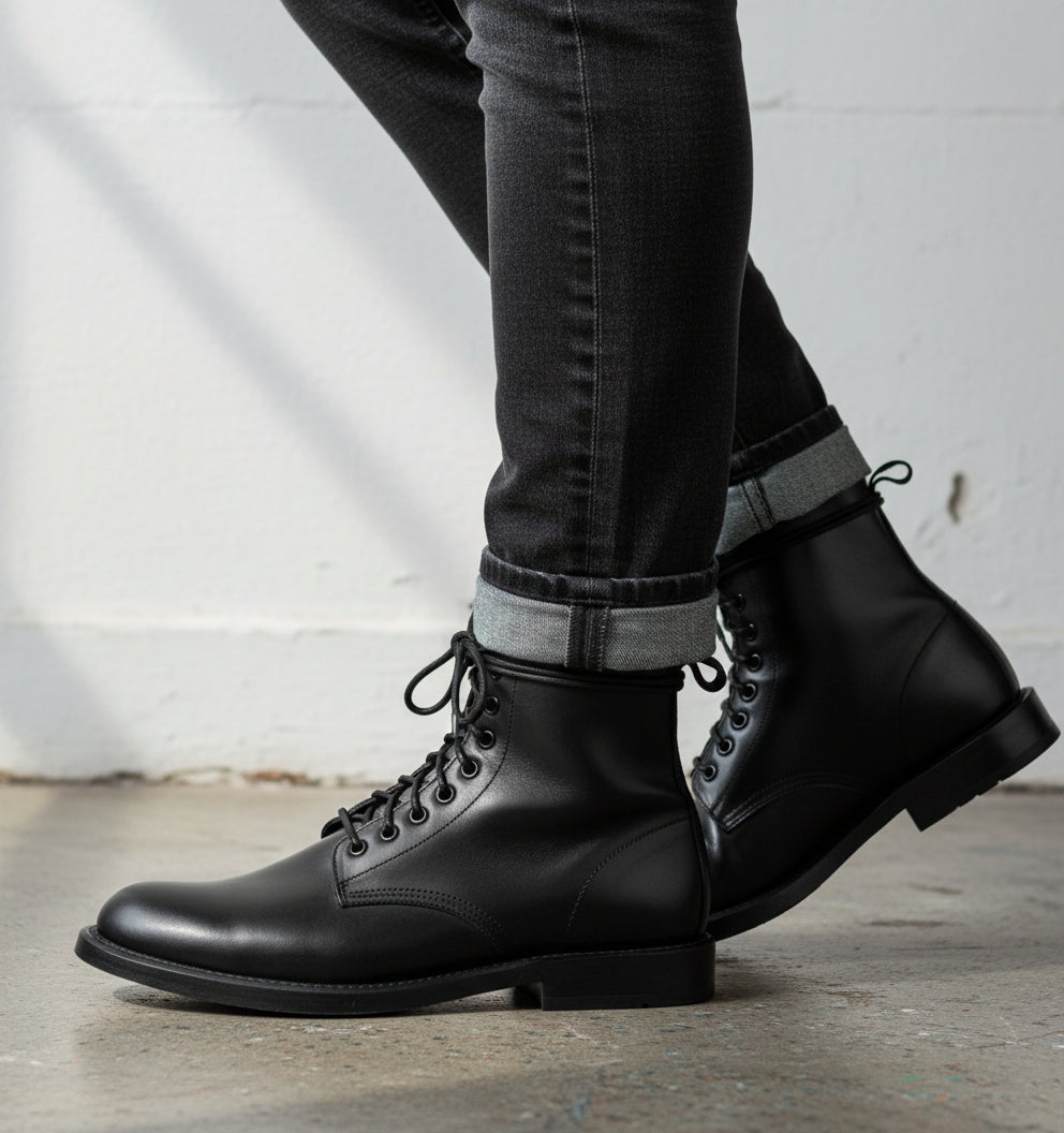 Handmade Men Combat Lace-Up Leather Boots, Premium Genuine Leather