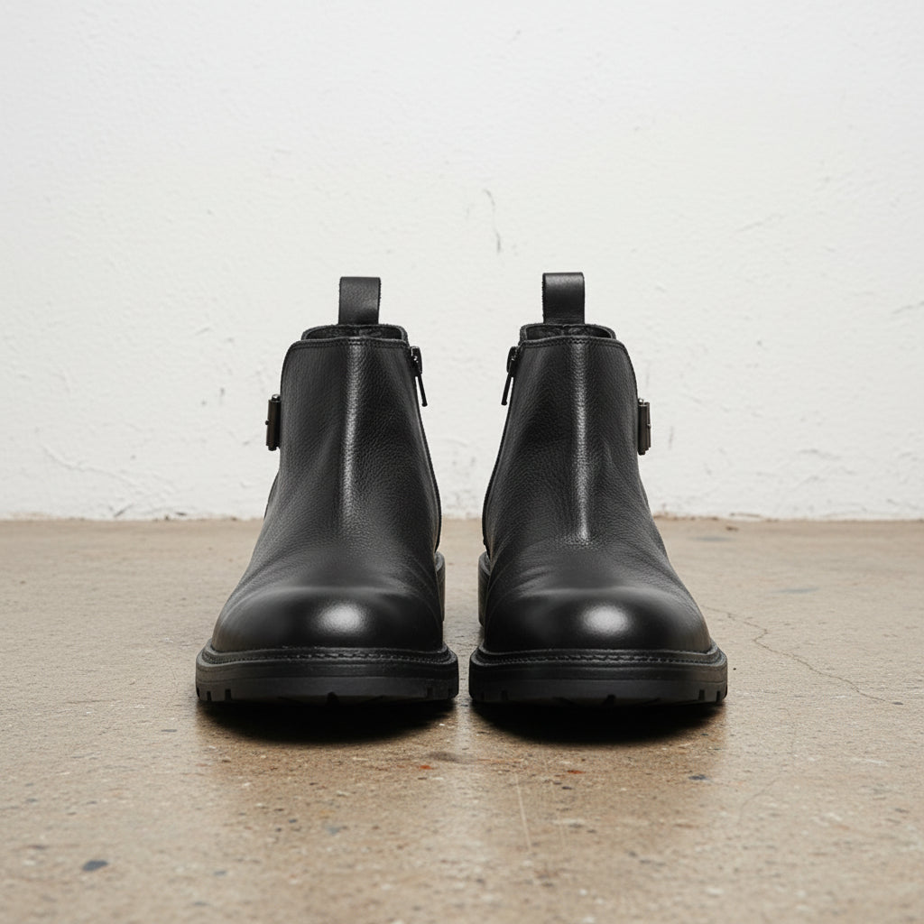 Handmade Men' Cow Leather Rugged Chelsea Boots - front-view