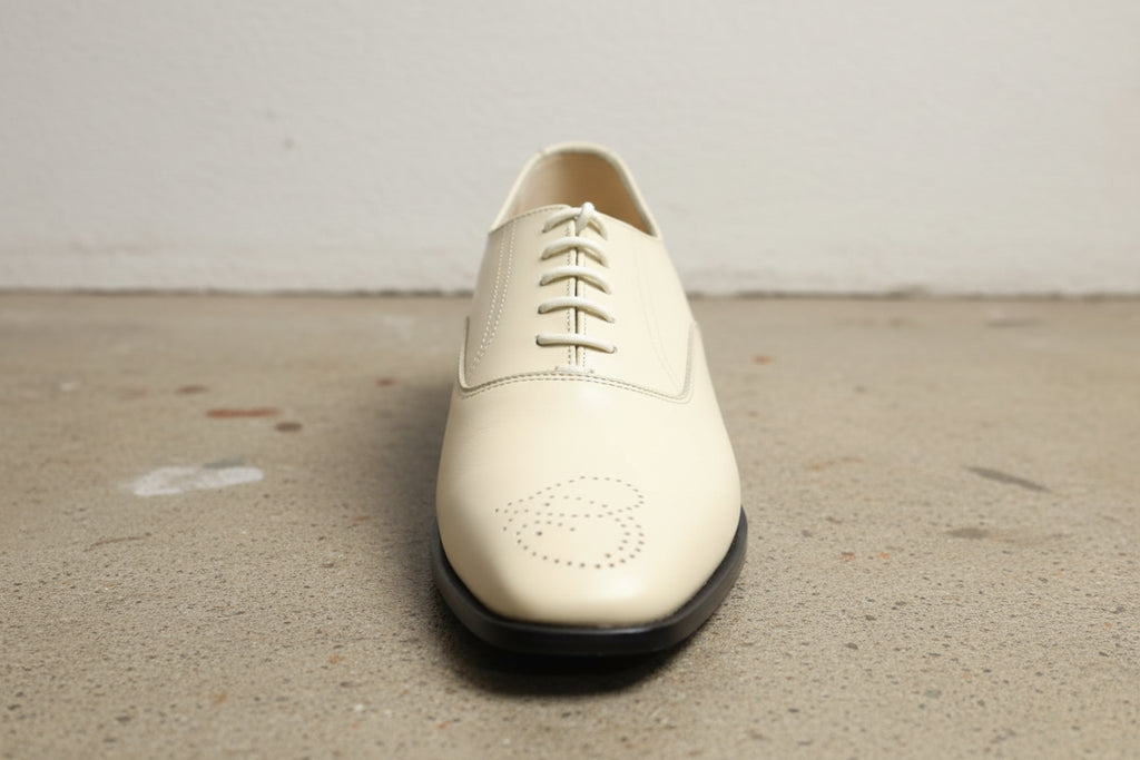 Men's Cream Cap-Toe Brogue Leather Oxfords